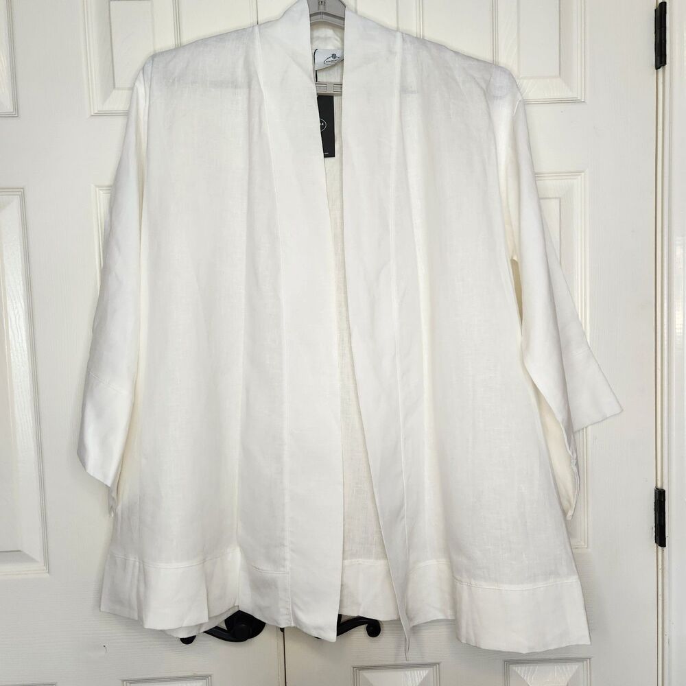 MARIELLE ALMELO Open Front Cardigan Womens One Size White Luxury Linen Lagenlook